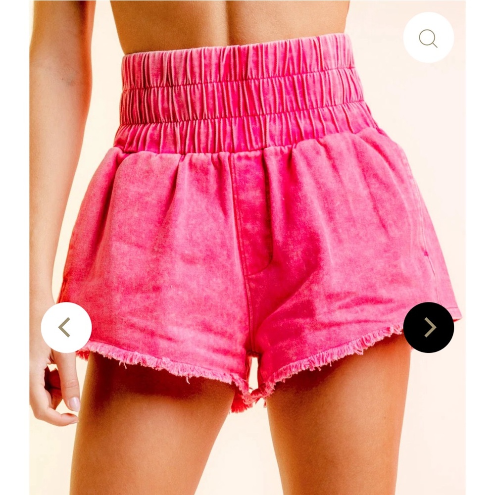 Hot pink acid wash denim shorts
